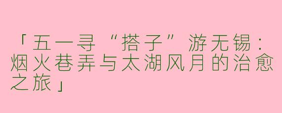 「五一寻“搭子”游无锡：烟火巷弄与太湖风月的治愈之旅」
