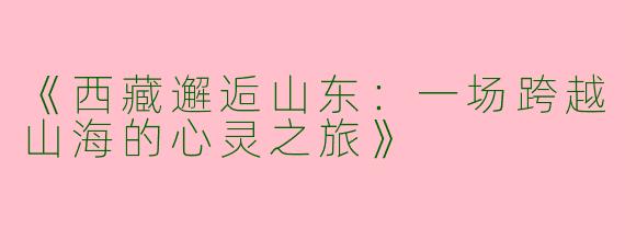 《西藏邂逅山东：一场跨越山海的心灵之旅》