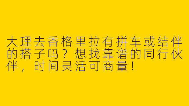 大理去香格里拉有拼车或结伴的搭子吗？想找靠谱的同行伙伴，时间灵活可商量！