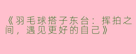 《羽毛球搭子东台：挥拍之间，遇见更好的自己》
