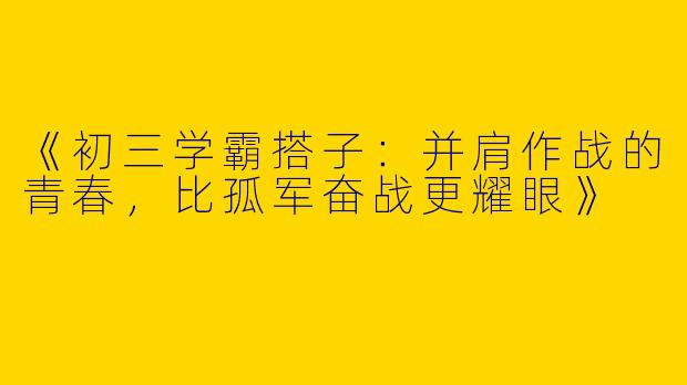 《初三学霸搭子：并肩作战的青春，比孤军奋战更耀眼》