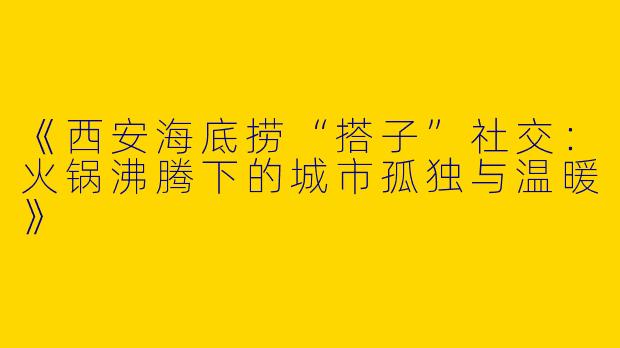 《西安海底捞“搭子”社交：火锅沸腾下的城市孤独与温暖》