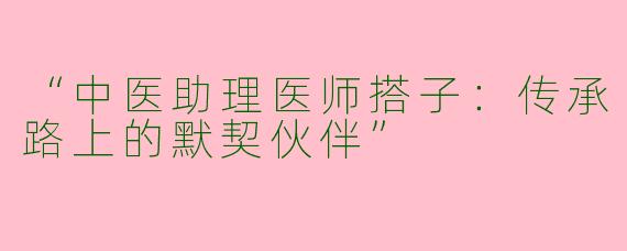 “中医助理医师搭子：传承路上的默契伙伴”