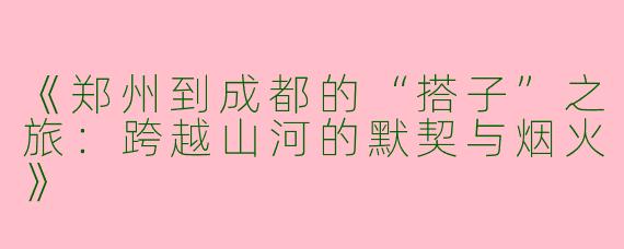 《郑州到成都的“搭子”之旅：跨越山河的默契与烟火》