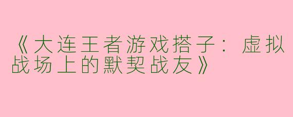 《大连王者游戏搭子：虚拟战场上的默契战友》