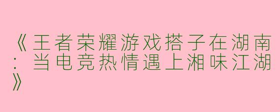 《王者荣耀游戏搭子在湖南：当电竞热情遇上湘味江湖》