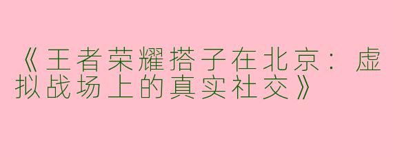 《王者荣耀搭子在北京：虚拟战场上的真实社交》