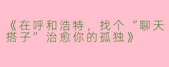 《在呼和浩特，找个“聊天搭子”治愈你的孤独》