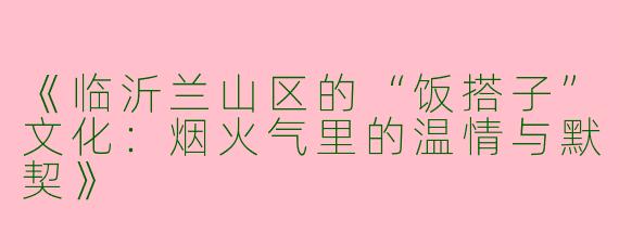 《临沂兰山区的“饭搭子”文化：烟火气里的温情与默契》