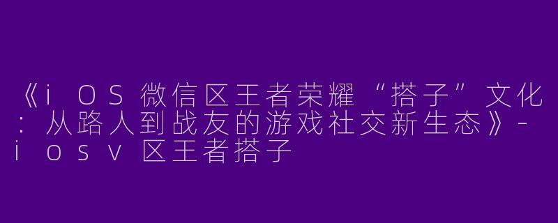 《iOS微信区王者荣耀“搭子”文化：从路人到战友的游戏社交新生态》-iosv区王者搭子