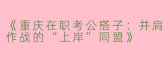 《重庆在职考公搭子：并肩作战的“上岸”同盟》