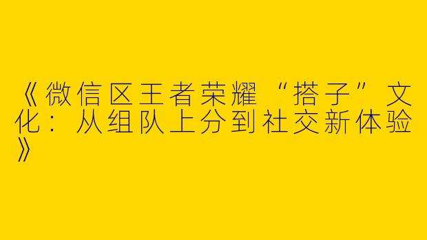 《微信区王者荣耀“搭子”文化：从组队上分到社交新体验》