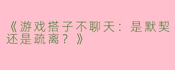 《游戏搭子不聊天：是默契还是疏离？》