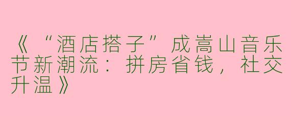 《“酒店搭子”成嵩山音乐节新潮流：拼房省钱，社交升温》