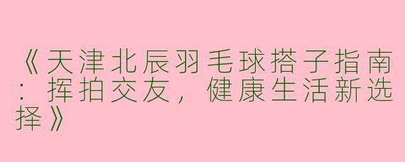 《天津北辰羽毛球搭子指南：挥拍交友，健康生活新选择》