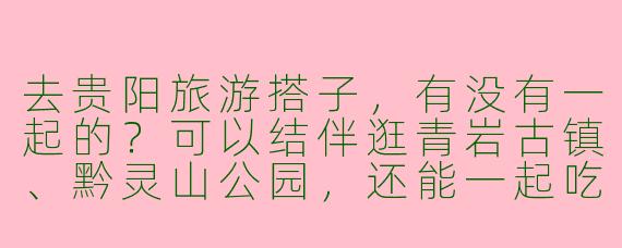 去贵阳旅游搭子，有没有一起的？可以结伴逛青岩古镇、黔灵山公园，还能一起吃酸汤鱼和丝娃娃！