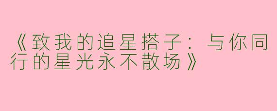 《致我的追星搭子：与你同行的星光永不散场》