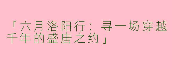 「六月洛阳行：寻一场穿越千年的盛唐之约」