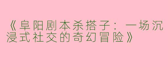 《阜阳剧本杀搭子：一场沉浸式社交的奇幻冒险》