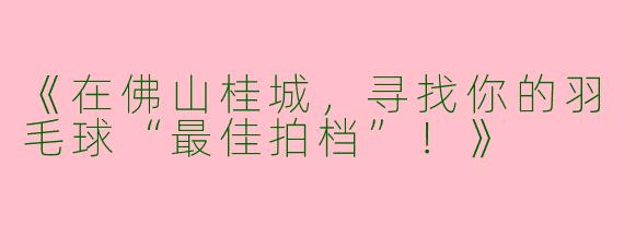 《在佛山桂城，寻找你的羽毛球“最佳拍档”！》