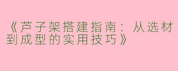 《芦子架搭建指南：从选材到成型的实用技巧》