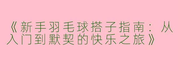 《新手羽毛球搭子指南：从入门到默契的快乐之旅》