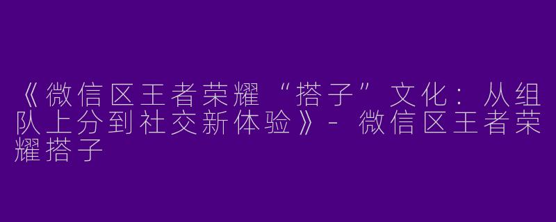 《微信区王者荣耀“搭子”文化：从组队上分到社交新体验》-微信区王者荣耀搭子