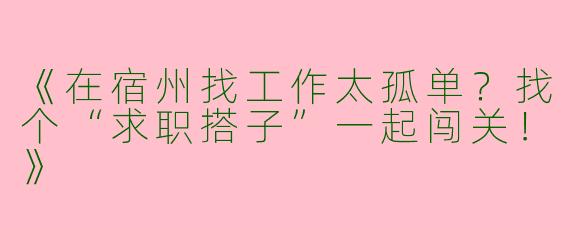 《在宿州找工作太孤单？找个“求职搭子”一起闯关！》