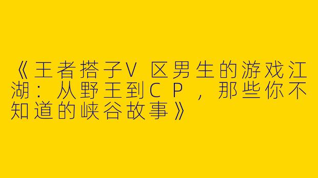《王者搭子V区男生的游戏江湖：从野王到CP，那些你不知道的峡谷故事》