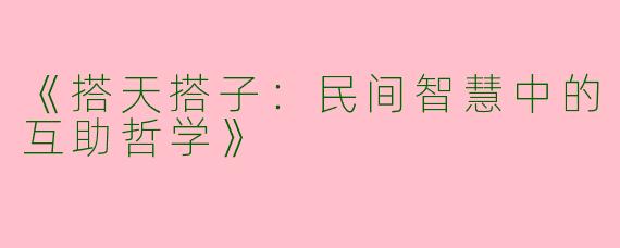 《搭天搭子：民间智慧中的互助哲学》