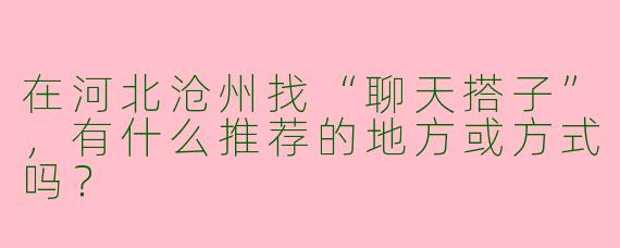 在河北沧州找“聊天搭子”，有什么推荐的地方或方式吗？
