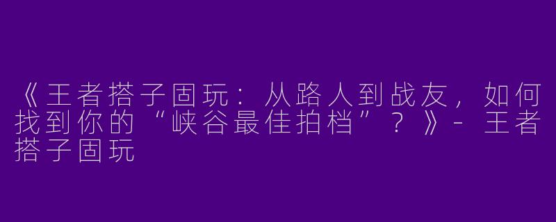 《王者搭子固玩：从路人到战友，如何找到你的“峡谷最佳拍档”？》-王者搭子固玩