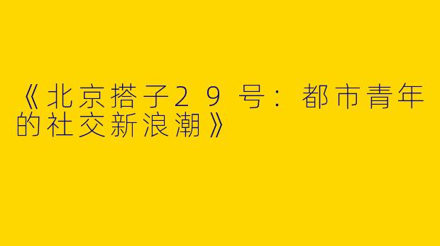 《北京搭子29号：都市青年的社交新浪潮》