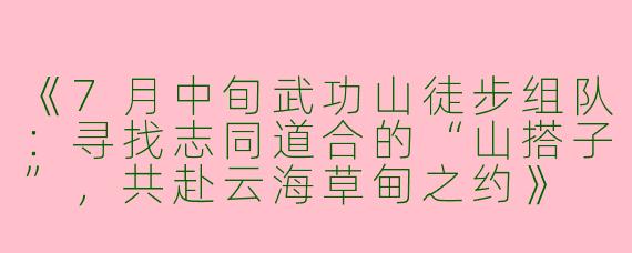 《7月中旬武功山徒步组队：寻找志同道合的“山搭子”，共赴云海草甸之约》