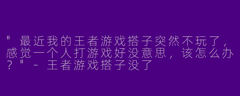 "最近我的王者游戏搭子突然不玩了，感觉一个人打游戏好没意思，该怎么办？"