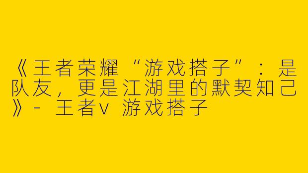 《王者荣耀“游戏搭子”：是队友，更是江湖里的默契知己》-王者v游戏搭子