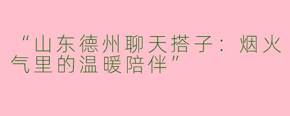 “山东德州聊天搭子：烟火气里的温暖陪伴”