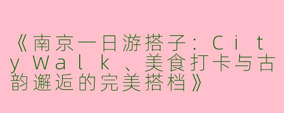 《南京一日游搭子：CityWalk、美食打卡与古韵邂逅的完美搭档》