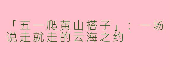 「五一爬黄山搭子」：一场说走就走的云海之约