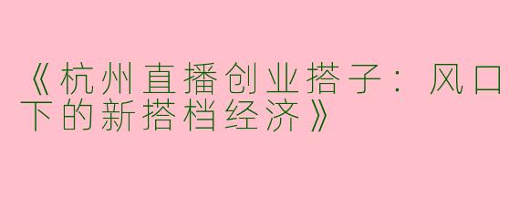 《杭州直播创业搭子：风口下的新搭档经济》