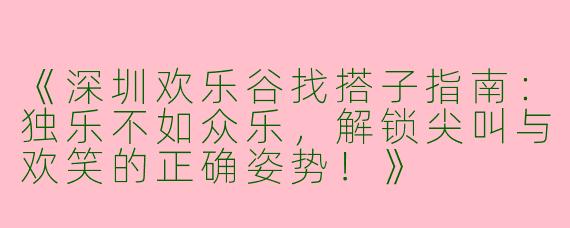 《深圳欢乐谷找搭子指南：独乐不如众乐，解锁尖叫与欢笑的正确姿势！》