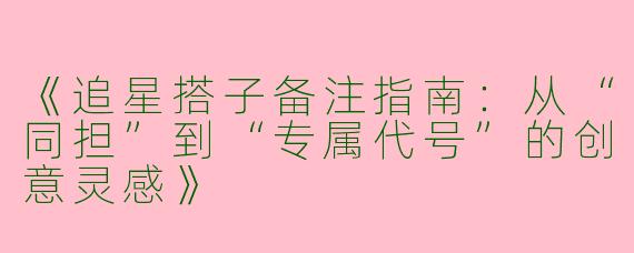 《追星搭子备注指南:从“同担”到“专属代号”的创意灵感》