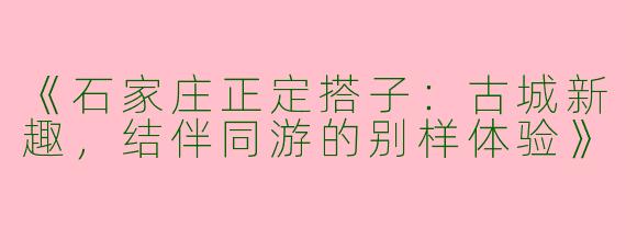 《石家庄正定搭子：古城新趣，结伴同游的别样体验》