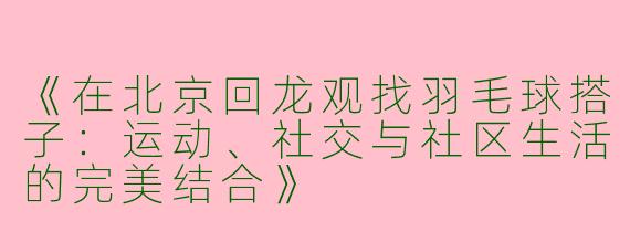 《在北京回龙观找羽毛球搭子：运动、社交与社区生活的完美结合》