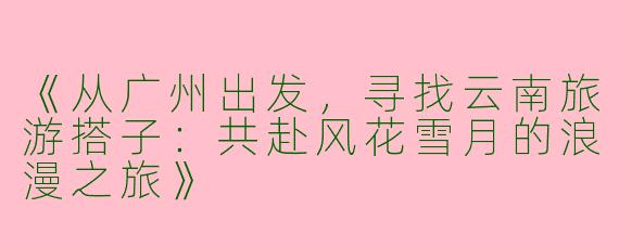《从广州出发，寻找云南旅游搭子：共赴风花雪月的浪漫之旅》