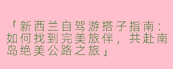 「新西兰自驾游搭子指南：如何找到完美旅伴，共赴南岛绝美公路之旅」