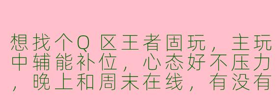 想找个Q区王者固玩，主玩中辅能补位，心态好不压力，晚上和周末在线，有没有同样想找搭子的？