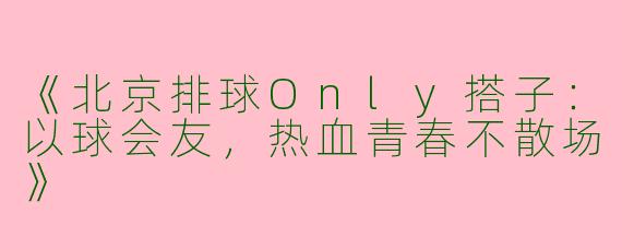 《北京排球Only搭子：以球会友，热血青春不散场》