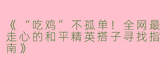 《“吃鸡”不孤单！全网最走心的和平精英搭子寻找指南》