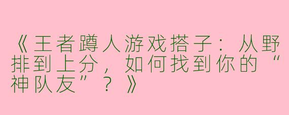 《王者蹲人游戏搭子：从野排到上分，如何找到你的“神队友”？》